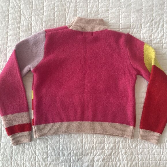 90s Revival Ciebon Colorblock Mock Neck Sweater Pink Abstract Cozy Knit Size S - Picture 2 of 12